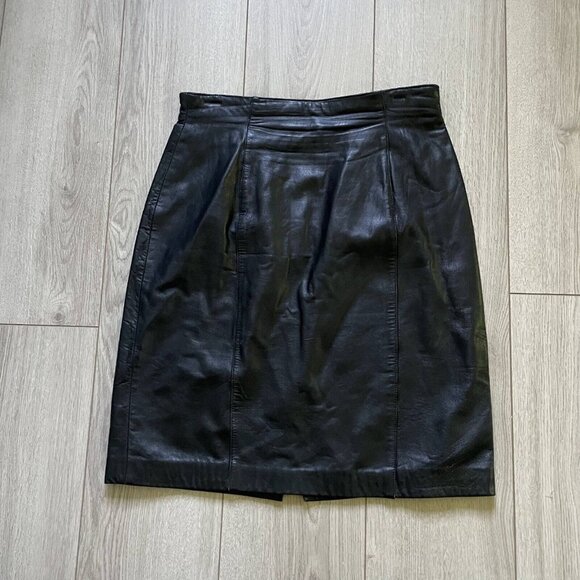 Vintage Dresses & Skirts - Vintage Lord & Taylor Leather Skirt Women's Black Size 12 Back Zipper